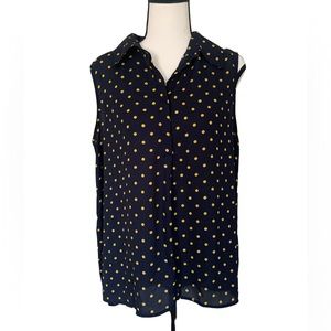 Anne Klein | navy blue and yellow polka dot blouse